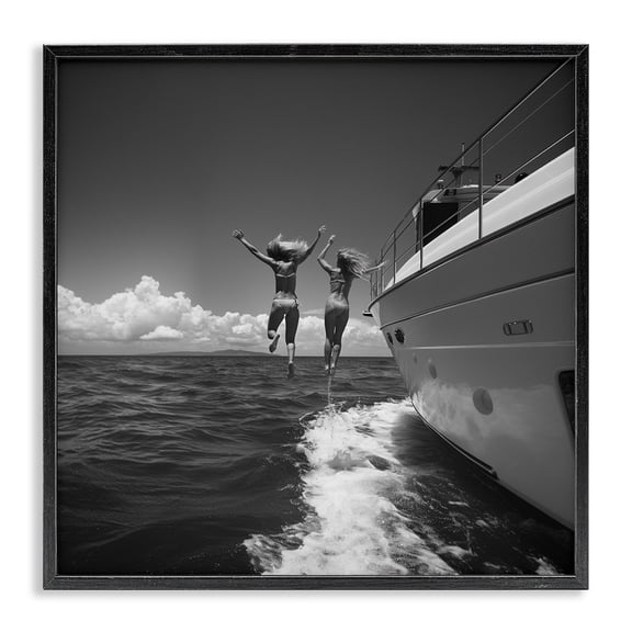 Stupell Industries Coastal Jumping Into Ocean Black Framed Giclee Art, 12 x 12, by LSR Design Studio