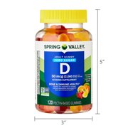 (3 pack) Spring Valley Zero Sugar Vitamin D Gummies, 50 mcg (2,000 IU), 120 Count Dietary Supplement for Bone and Immune Health