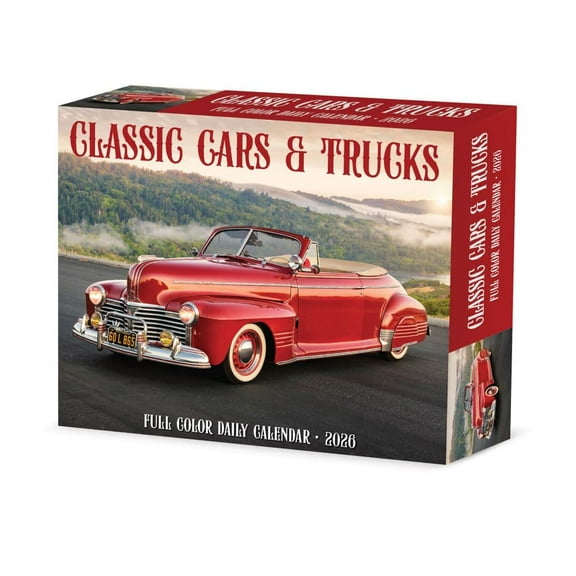Willow Creek Press, Cars and Trucks Classic 2026 Desk Calendar, 6.18'' X 5.43'', Daily Calendar with Adhesive Binding