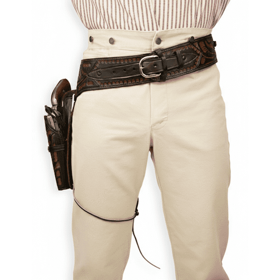 TJAYZ Western Drop Loop Leather Gun Belt and Holster, Right Hand, 22 Caliber, BROWN 44"