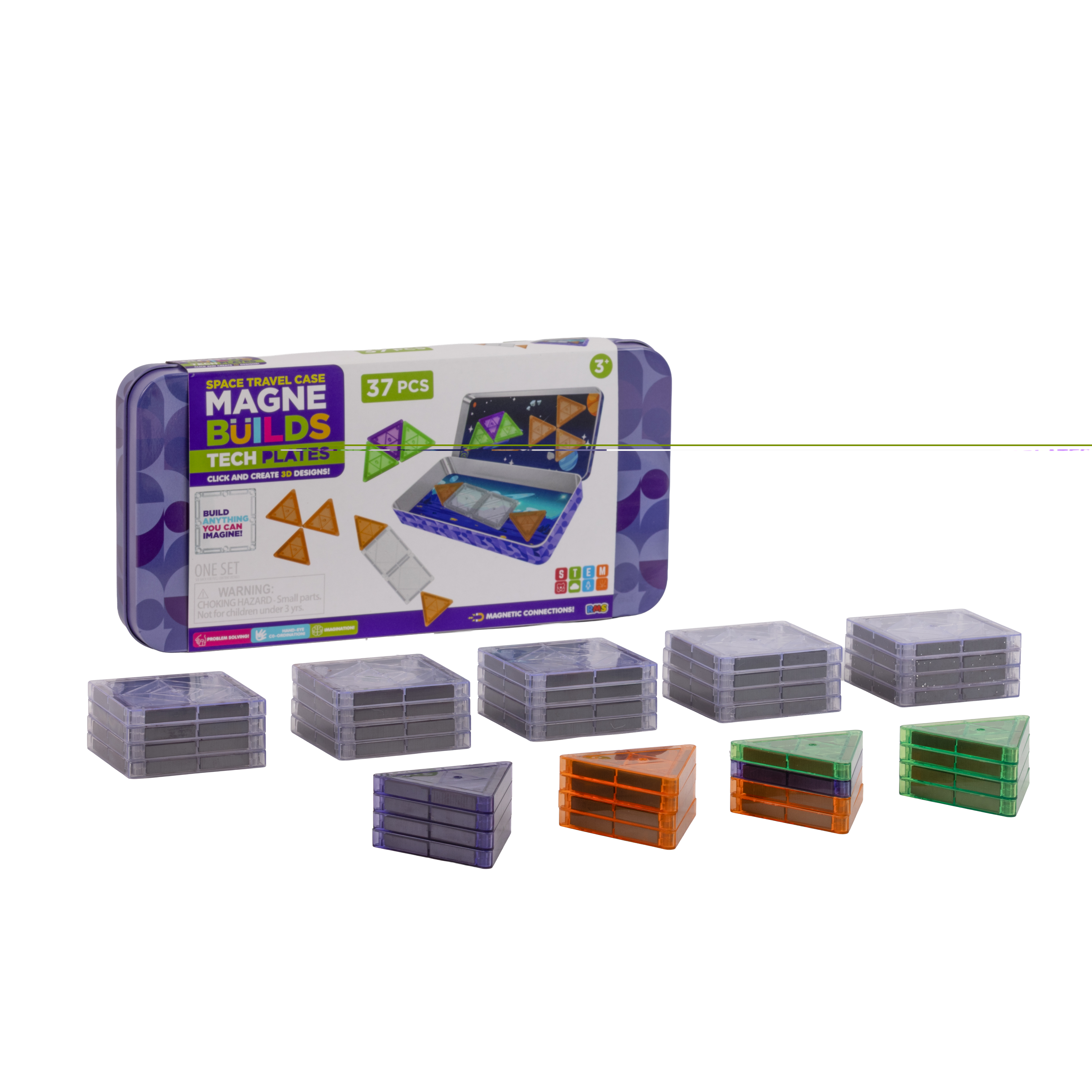 thumbnail image 5 of RMS MagneBuild 36 Piece Magnetic Tiles Travel Case Set Building Blocks – Space Themed, 5 of 5