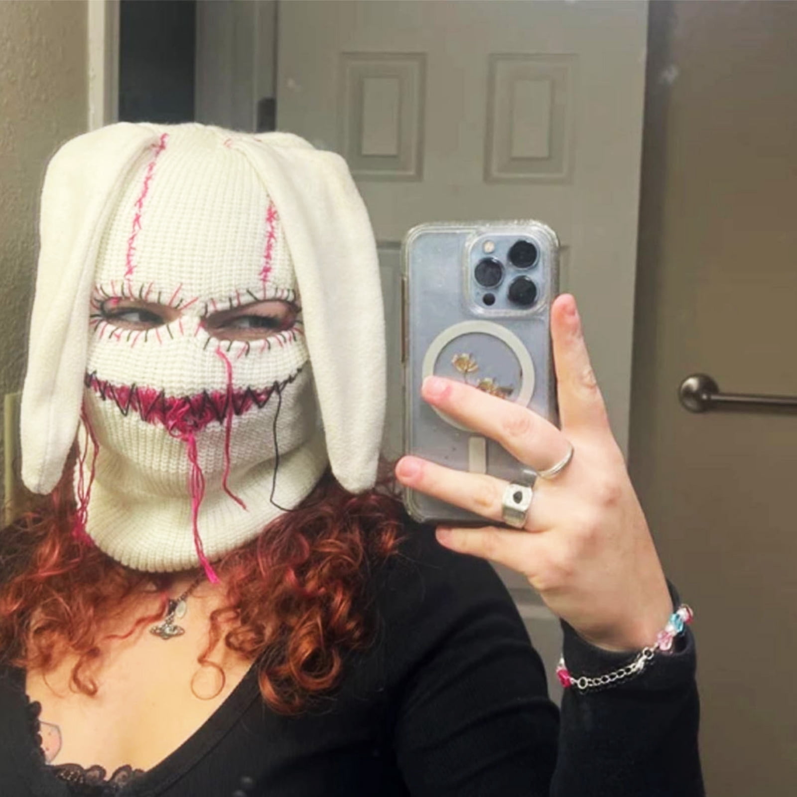 Halloween Balaclava Funny Balaclava Face Mask Balaclava Distressed Party Hat Scary Balaclava Hooded Knitted Hat Beanies