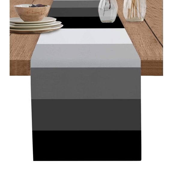 ERUNPONLY Black Grey Ombre Table Runner - 70 Inch Long Modern Abstract Art Farmhouse Striped Cotton and Linen Blended Dress Scarves Farmhouse Table Runner for Kitchen Dining, Coffee Table, 13" x 70"