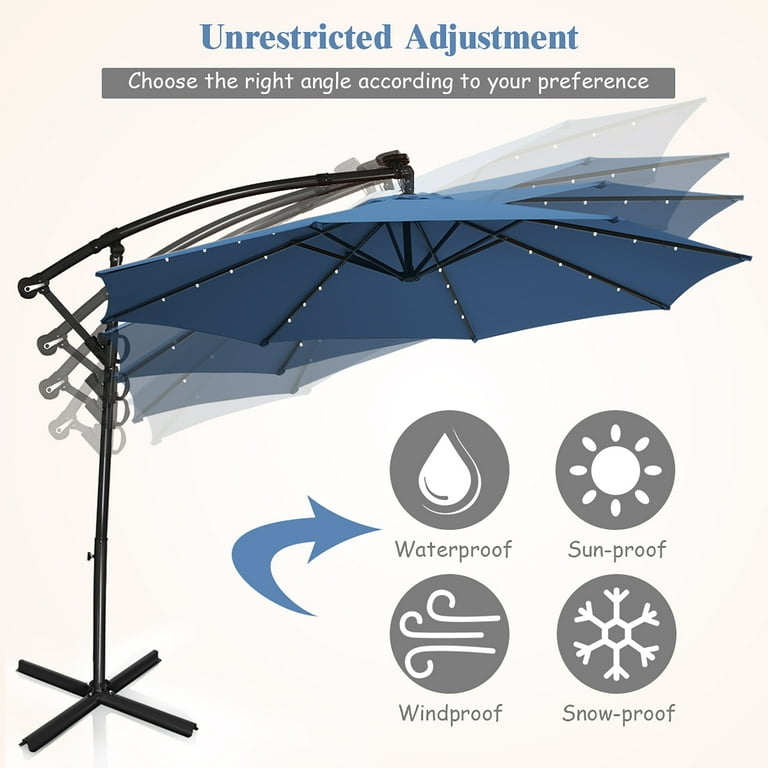 fiberglass patio umbrella grey Outsunny 9' Cantilever Umbrella with 16 Fiberglass Ribs & Cross Base, Grey