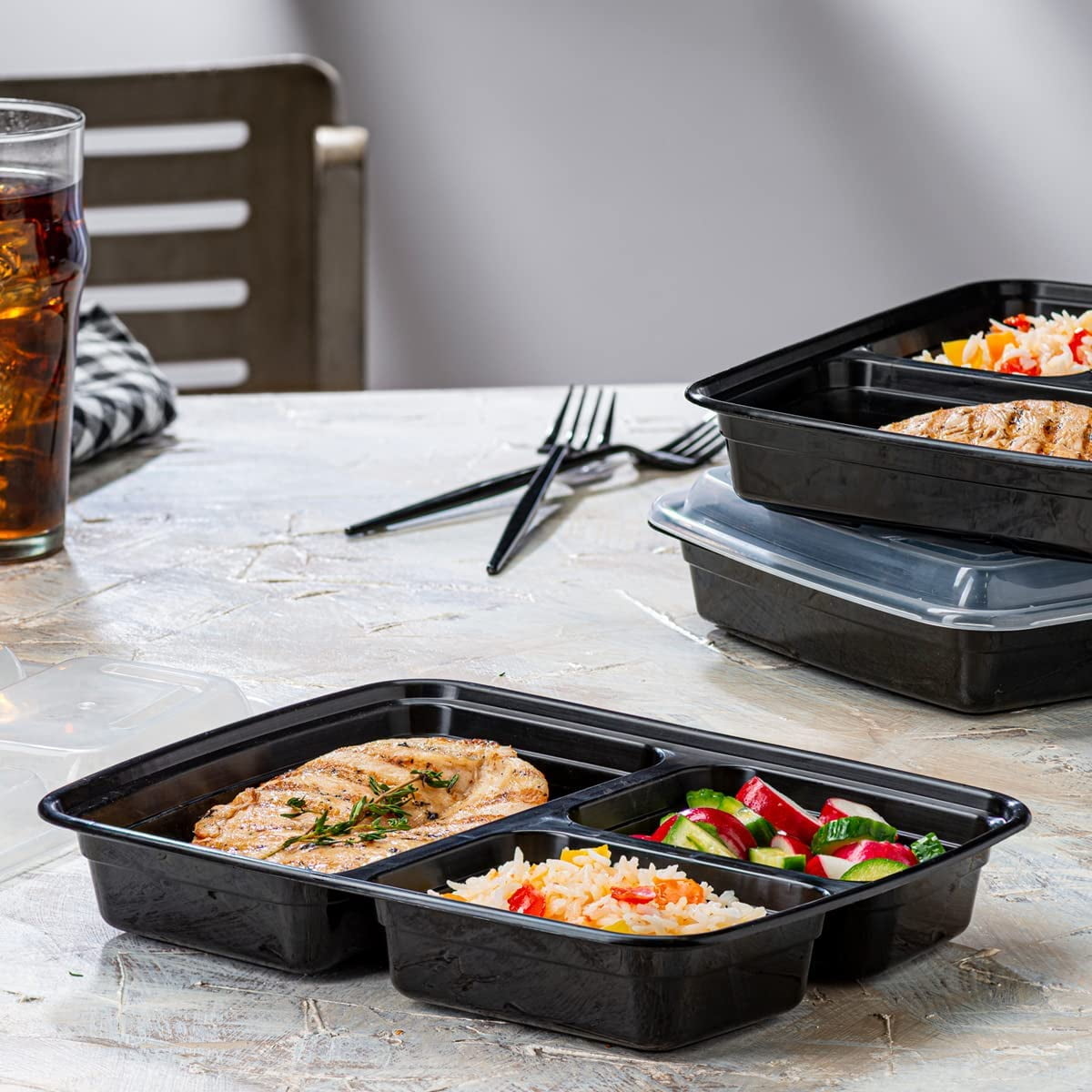 Heim Concept 3 Compartment Meal Prep Containers with Lids (Set of