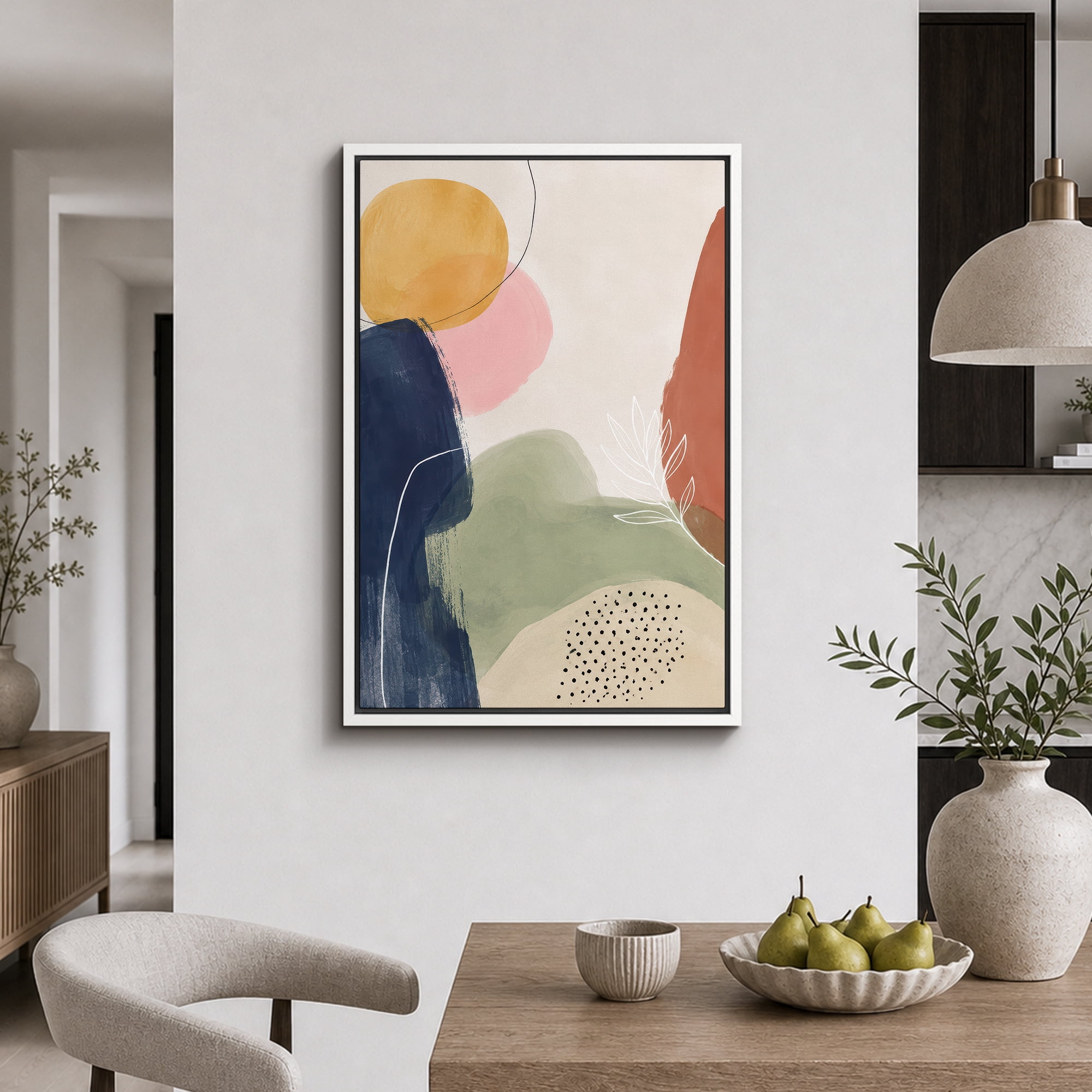 Framed Canvas Print Pastel Abstract Shapes Wall Art Modern Artwork Decoration for Living Room Bedroom - 16 x24 WHITE Frame