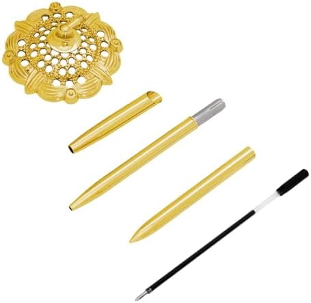 2 Pcs Gold Hollow Round Pen Holder Metal Pen Stand Holder Set Signing Pen Set Signing Desk Ballpoint Pens for Guest Book Wedding Birthday Party Graduation Teacher Office Business