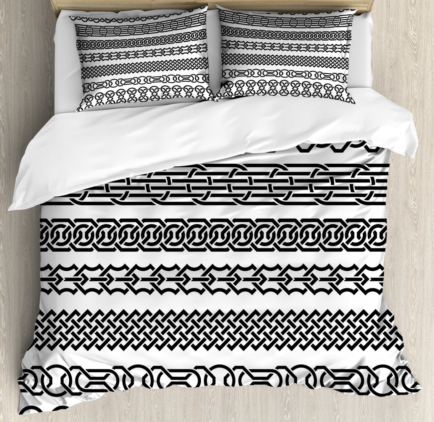 Irish Duvet Cover Set Queen Size, Vintage Borders in the Form of Celtic