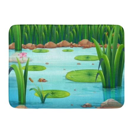 GODPOK Lily Blue Cartoon of Pond with Green Plants Brown Leaf Lotus Rug Doormat Bath Mat 23.6x15.7