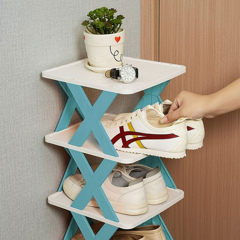  6 Tier Narrow Shoe Rack, Small Vertical Shoe Stand, Space  Saving DIY Free Standing Shoes Storage Organizer for Entryway, Closet,  Hallway, Easy Assembly and Stable in Structure, White and Green 