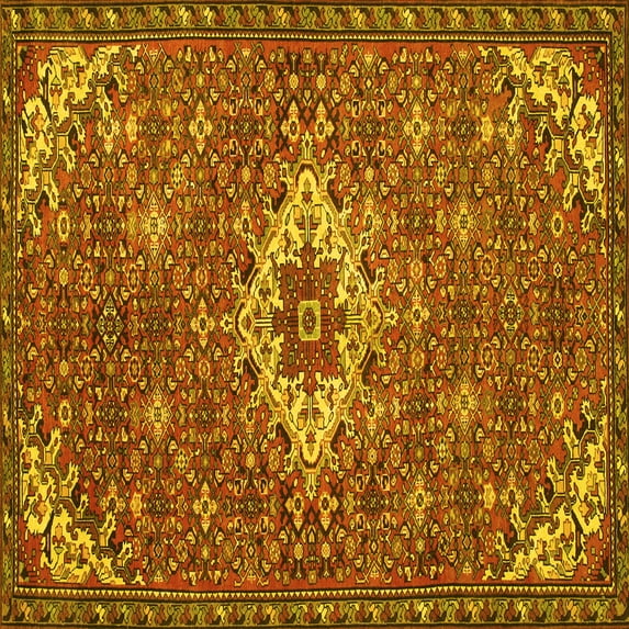 Ahgly Company Indoor Square Persian Yellow Traditional Area Rugs, 5' Square