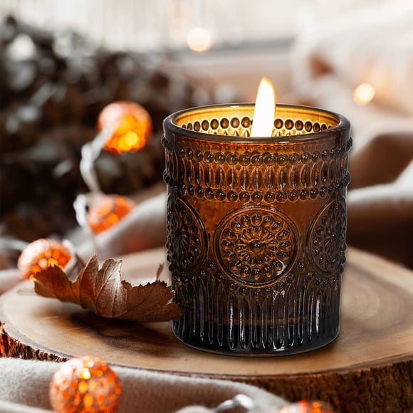 Kingrol Lot de 12 Bougeoirs Vintage, Porte-Bougies Votives en Verre pour Décoration de Table de Mariage, Bureau à Domicile, Ambre