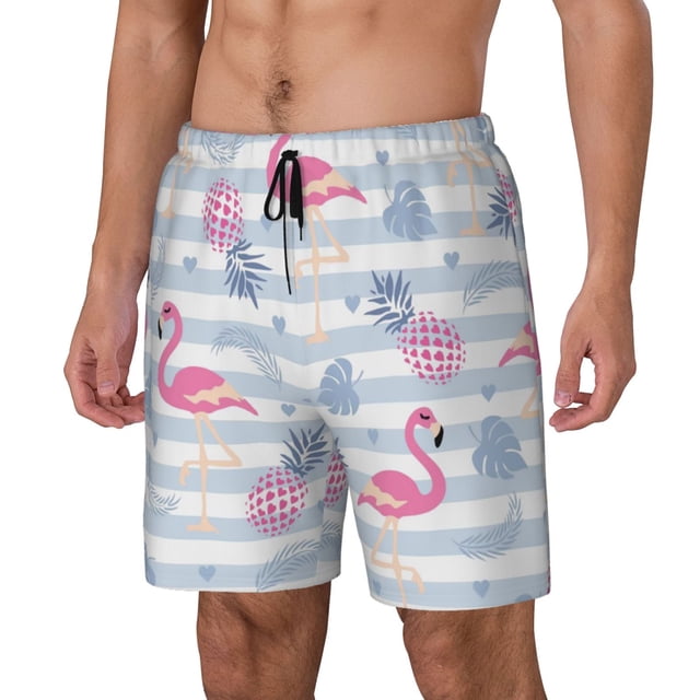 Balery Flamingo and Pineapple Bañador para hombre, shorts de playa de secado rápido con entrepierna y forro de compresión-Large