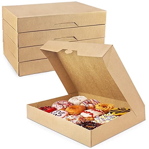 Fit Meal Prep 18 Pack Donut Box 15x11.5x2.25 Auto-Popup Macaron Boxes - Large Kraft Brown Boxes for Baked Goods, Cookies, Breads, Cupcakes, Pizza Durable, Convenient Pastry Box for Home and Bakery