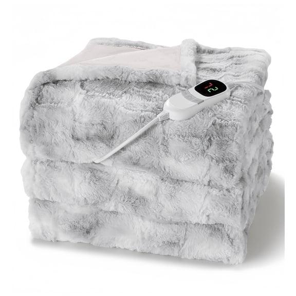 MARNUR Heated Blanket Full, Faux Fur Electric Blanket,10 Heating Levels, 10 Hours Timer, Machine Washable, 72"x84", Gray