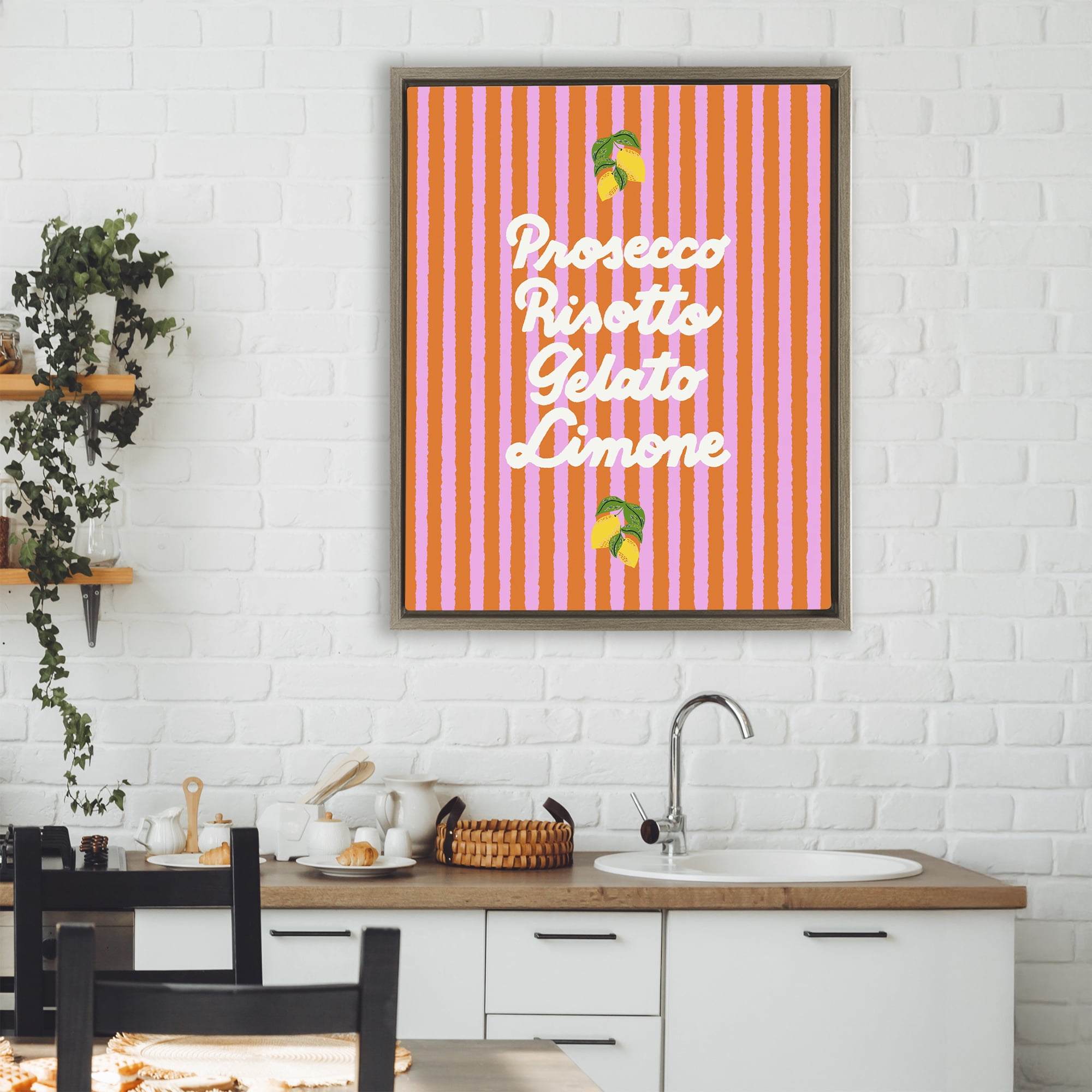 Stupell Industries Italian Enjoyment over Stripes Brown Framed Floater Canvas Wall Art, design by Indira Prieto | IndySign