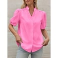 thumbnail image 3 of Womens Puff Sleeve Button Down Shirts Cotton Pleated Loose Fit Tops Summer Dressy Casual Blouses, 3 of 8