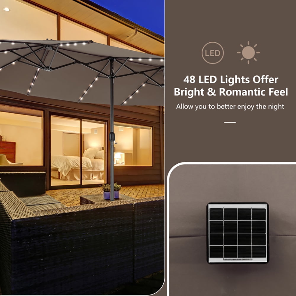 Aimee Lii 15 Feet Double-Sided Patio Umbrella with 48 LED, Sunbrella Patio Umbrellas, Brown Aimee Lii 15 Feet Double-Sided Patio Umbrella with 48 LED, Sunbrella Patio Umbrellas, Brown