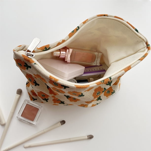 Bolso de Cosméticos Likrtyny Bolsa de Cosméticos de Pana Beige Organizador de Labiales Florales 26 * 18 * 5 cm