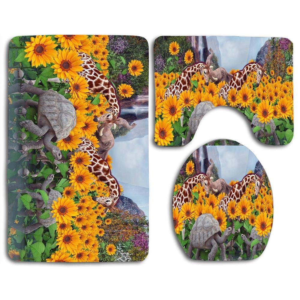 CHAPLLE Sunflower Jungle 3 Piece Bathroom Rugs Set Bath Rug Contour Mat