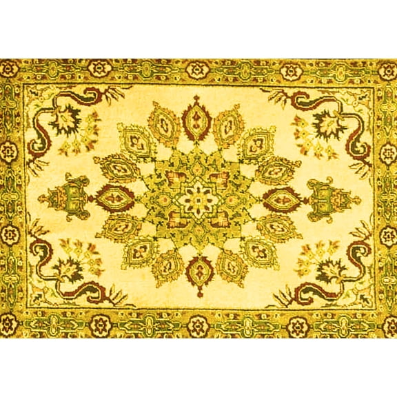 Ahgly Company Machine Washable Indoor Rectangle Medallion Yellow Traditional Area Rugs, 5' x 7'