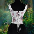 thumbnail image 5 of Vintage Floral Corset Tops for Women Tie Shoulder Renaissance Lace Up Bustiers Overbust Shaper Tank Corsets White, M, 5 of 7