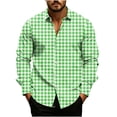 thumbnail image 2 of thefmos Men Plus Size Long Sleeve Plaid Button Up Shirt Fall Winter Spring Casual Classic Basic Tops Work Outfits, Green S, 2 of 5