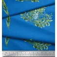 thumbnail image 2 of Soimoi Blue polyester Crepe Fabric Wheat & Clover Leaves Decor Fabric Printed Yard 42 Inch Wide, 2 of 3