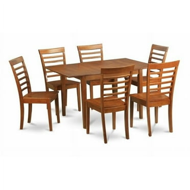 East West Furniture PSML7-SBR-W 7Pc Set Picasso Table with 12 in butterfly leaf and 6 wood seat chairs