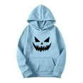 thumbnail image 2 of Halloween Women's Hoodies Spooky Devil Expression Printed Hooded Sweatshirts Casual Loose Fleece Jacket 2025 Fall Halloween Costume Long Sleeve Sweaters Pullover with Pocket, 2 of 4
