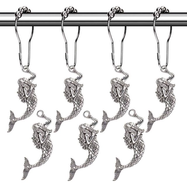 Ocean's Embrace: Set Of 12 Rustproof Mermaid Skeleton Shower Hooks, Silver, Easy To Install, Enhances Your Coastal Decor With Grace And Functionality