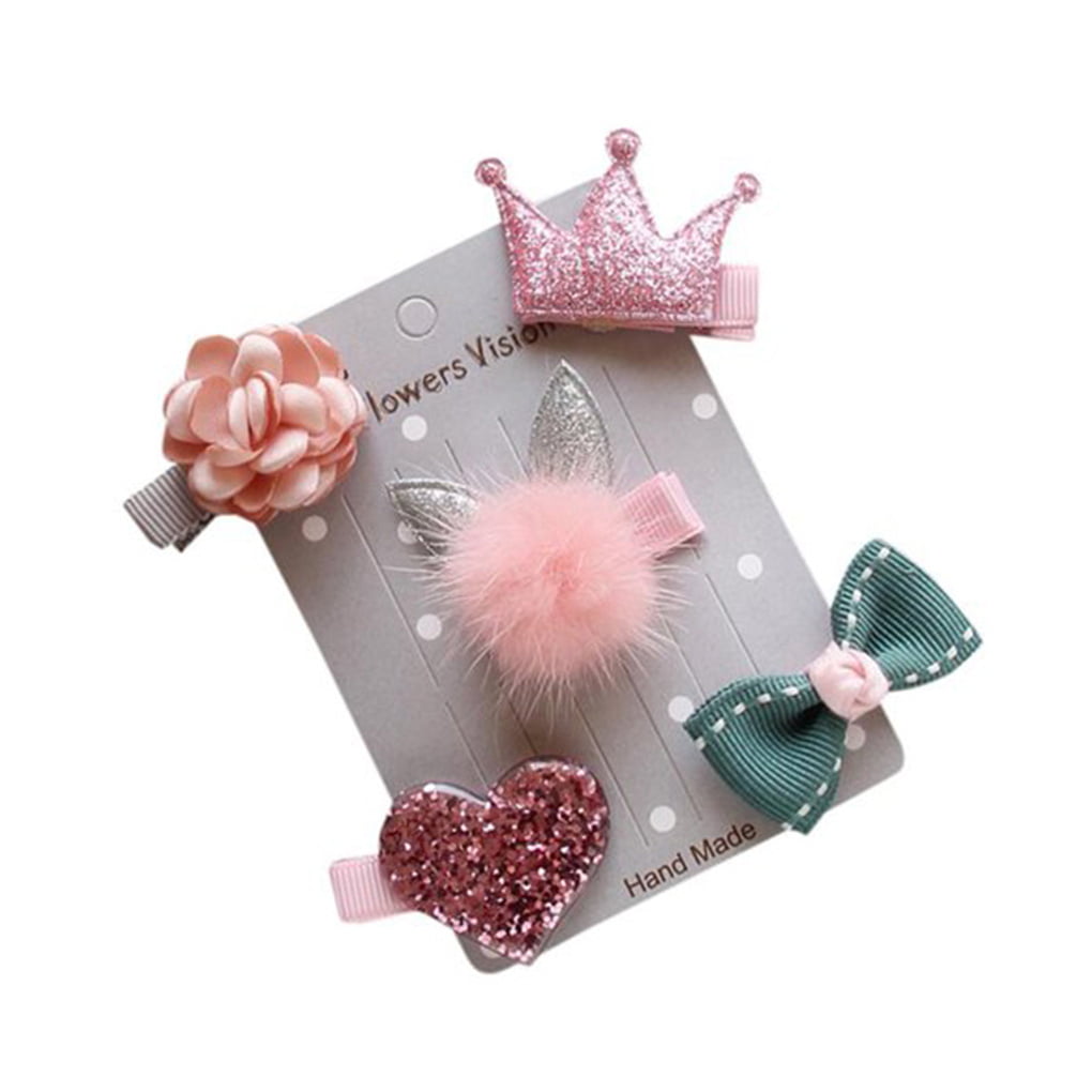 5Pcs/Set Bowknot Baby Hair Clips Crown Hairpins Children Kids Barrettes Headwear