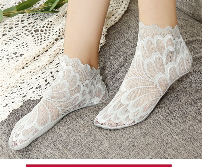 Hawee 5-Pack Womens Embroidered Lace Feather Elegant Novelty Ankle ...
