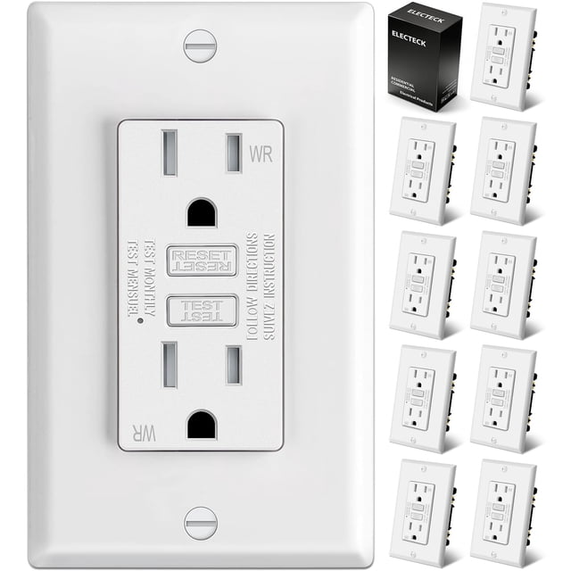 ELECTECK 10 Pack GFCI Outlets 15 Amp, Outdoor Weather Resistant (WR), Ultra Slim GFI Receptacles with LED Indicator, Ground Fault Circuit Interrupter