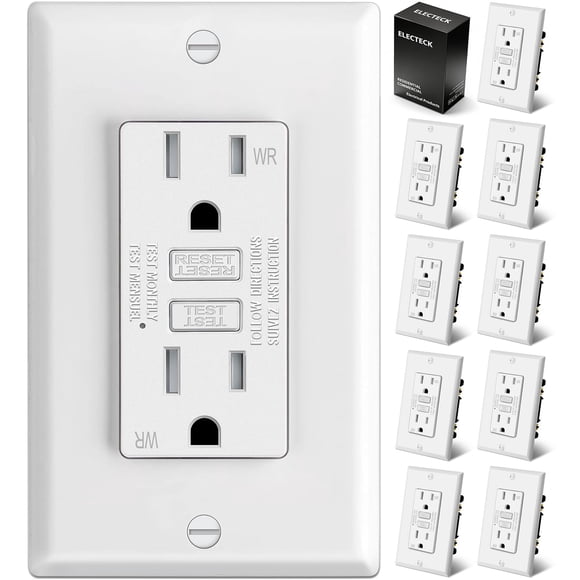 ELECTECK 10 Pack GFCI Outlets 15 Amp, Outdoor Weather Resistant (WR), Ultra Slim GFI Receptacles with LED Indicator, Ground Fault Circuit Interrupter
