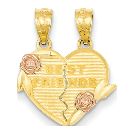 Leslies Fine Jewelry Designer 14k Two-Tone Gold Two-tone Best Friends break apart Heart (16x19mm) Pendant