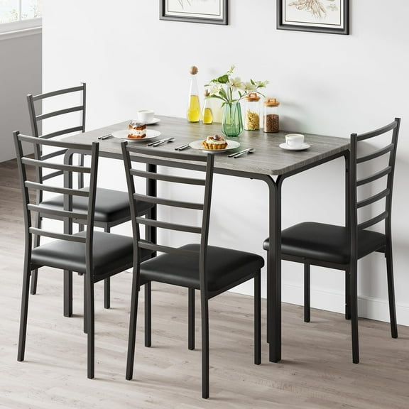 Dining Table for 2, Small Table and Chairs Set of 2, Dinette Set for 2, Square Dinner Table Set, 3 Piece Kitchen & Dining Room Sets for Small Space (Grey, Table with 4 Upholstered Chairs)