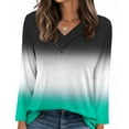 thumbnail image 4 of Womens V Neck T Shirts, Long Sleeve Shirts for Women Fall Fashion Loose Fit Ombre Tie Dye Dressy Blouses T-Shirts with Oblique Buttons S-2XL, 4 of 6