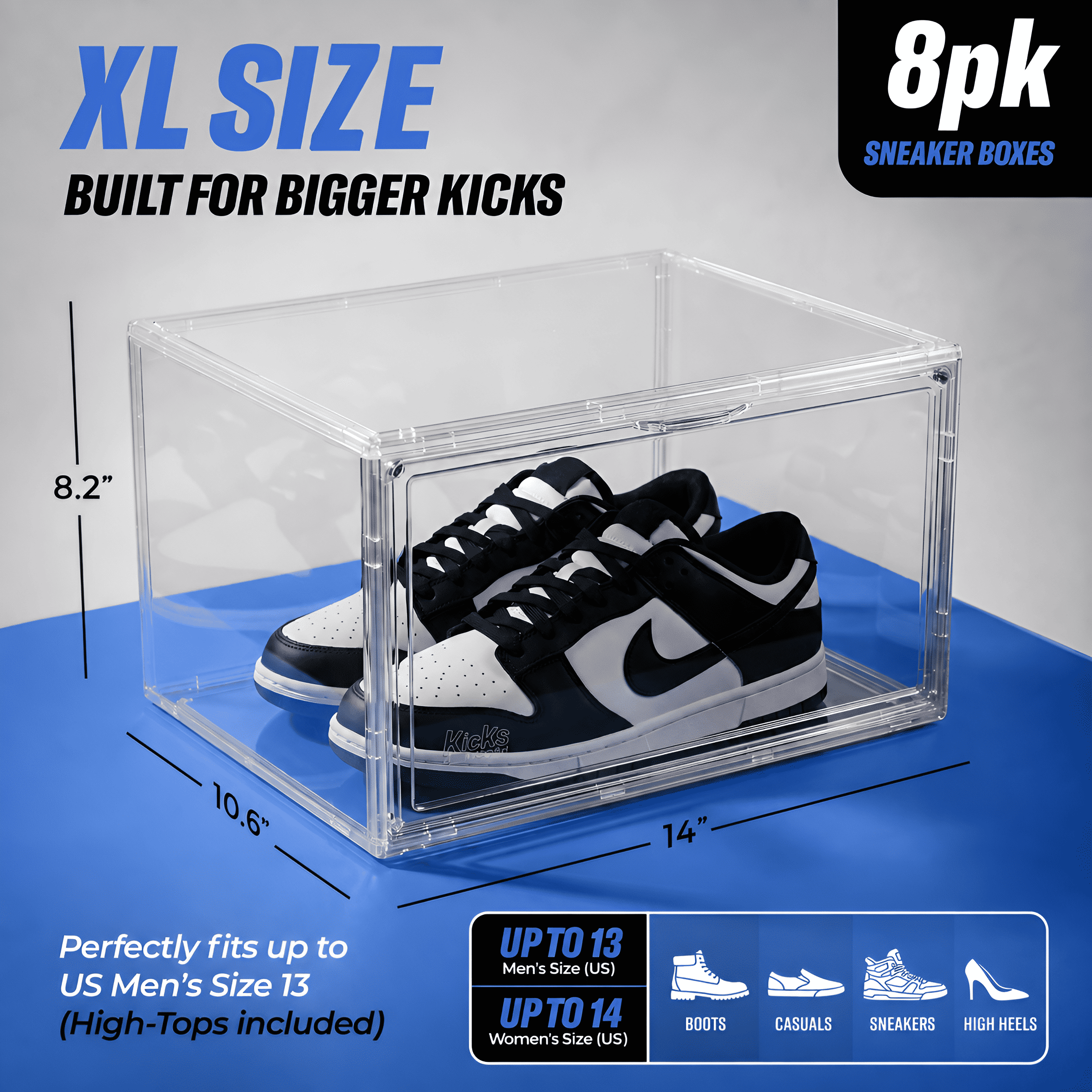 Kicks & Co XL Shoe Storage Clear Plastic Stackable Shoe Box with
