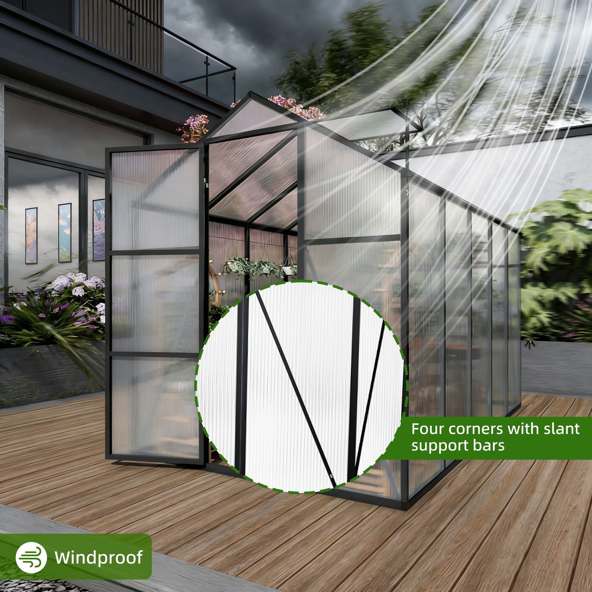MAYEERTY 6x10 FT Walk-in Outdoor Greenhouse with Aluminum Frame, Adjustable Vents & Lockable Door, UV-Protected Greenhouse for Backyard, Patio & Garden
