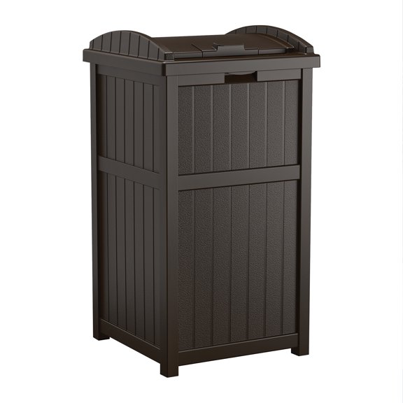 Suncast 30-33 Gallon Deck Patio Resin Garbage Trash Can Hideaway, Taupe (2 Pack)