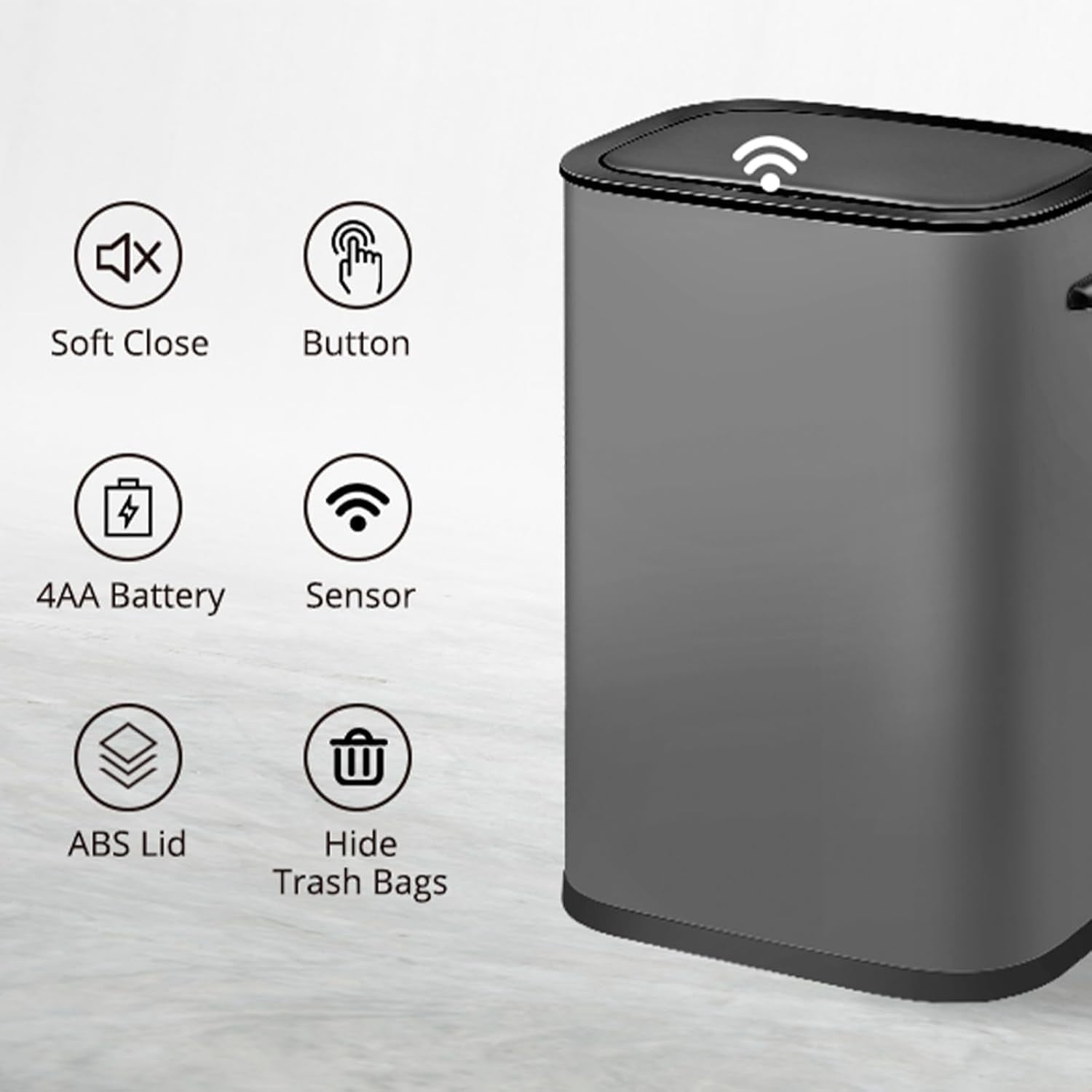 Motion Sensor Trash Can, 14.5 Gal / 55 L Automatic Garbage Can with Soft-Close Lid and Handle, Touchless Rectangle Waste Basket for Kitchen, Bathroom, Bedroom