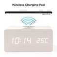 thumbnail image 2 of TBWYF Wooden Wood Alarm Clock Qi Wireless Charging LED Sound Control Time Date Temperature White, 2 of 5