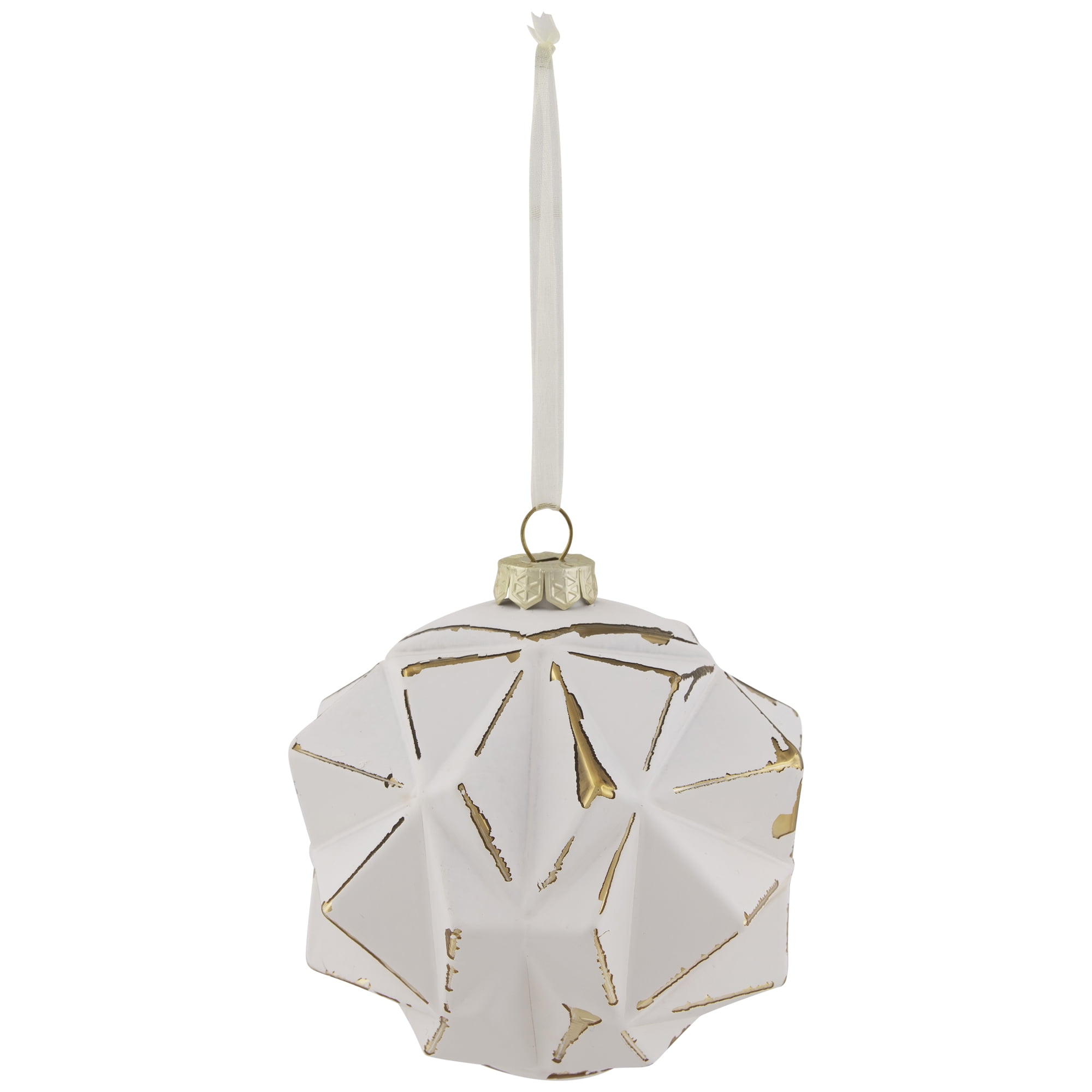 Pink and Gold Round Geometric Glass Christmas Ornament 4 (100mm)