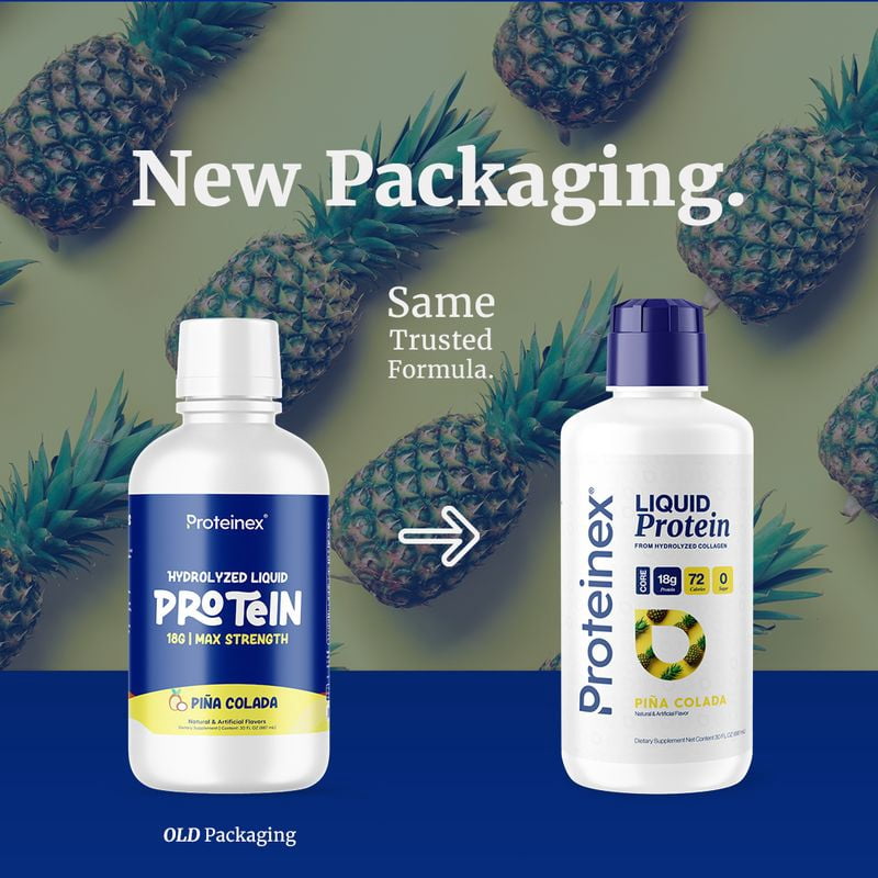 Proteinex Core Liquid Collagen Peptides, 18g Protein per serving | Zero Sugar, Zero Carbs, Ready to Drink | (Pina Colada, 30 Fl Oz)
