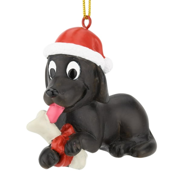 Tree Buddees Pet Puppy's First Christmas Bone Present Dog Ornaments (Black Lab)
