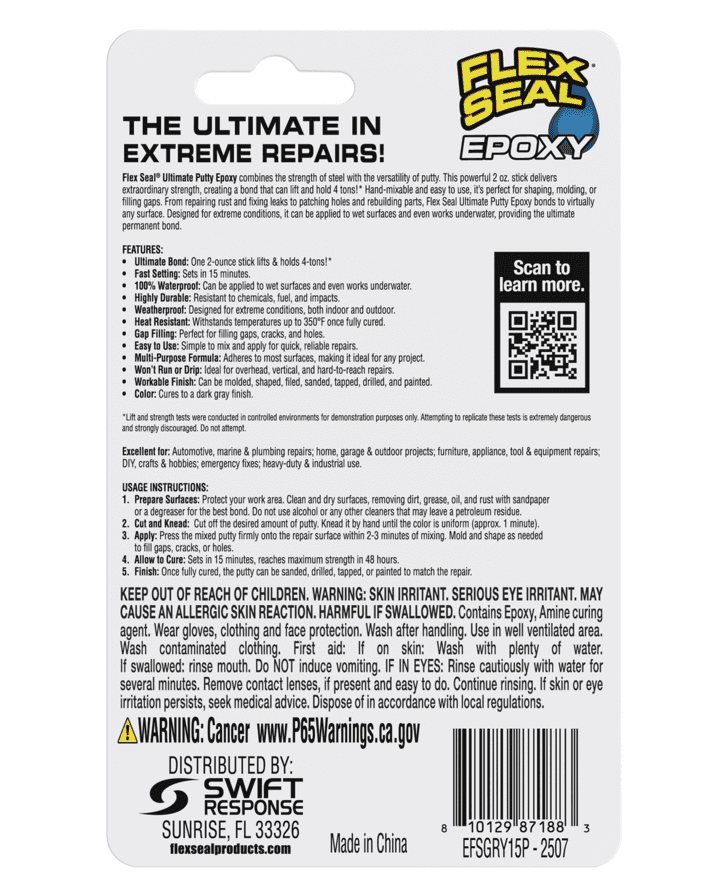 Flex Seal Epoxy Ultimate Putty Dark Gray 2.0 oz
