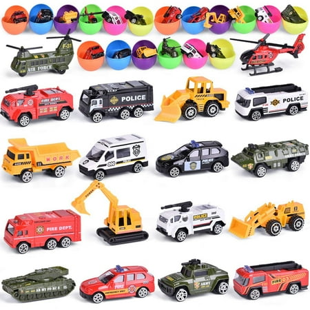 Fun Little Toys 18 Pcs Jumbo Easter Eggs with Prefilled Die-cast Vehicles for Easter Basket Stuffers, Easter Egg Fillers, Easter Party Favors