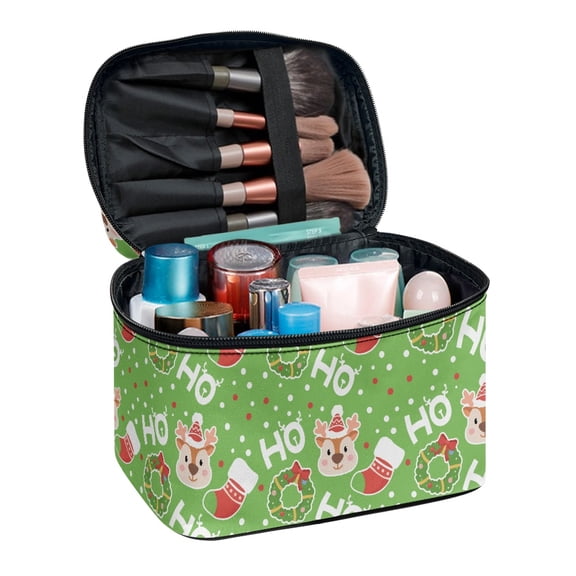 HELLHERO Makeup Bag Festive Reindeer Design Make Up Case Organizer Zipper Polyester