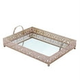 thumbnail image 2 of BalsaCircle 16x12" Rose Gold Metal Rectangle Fleur De Lis Trimative Mirror Serving Tray, 2 of 8